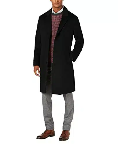 LONDON FOG Men's LSignature Wool Blend Top Coat   Black   R