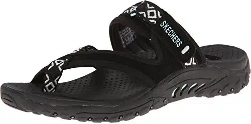 Skechers womens Reggae   Trailway Flip Slop Sandals,black, US