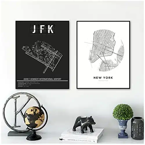 TYBBAG New York City Map Travel Art Print New York JFK John F. Kennedy International Airport Map Poster Canvas Painting Wall Art Decor  xcmxUnframed