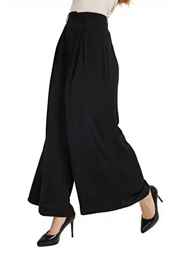 Tronjori Women High Waist Casual Wide Leg Long Palazzo Pants Trousers Regular Size(L, Black)