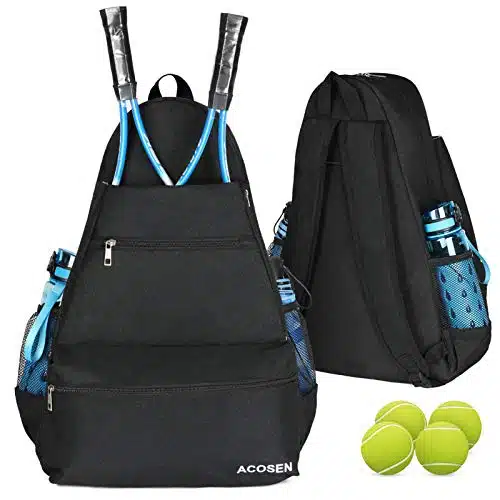 ACOSEN Tennis Bag Tennis Backpack   Large Tennis Bags for Women and Men to Hold Tennis Racket,Pickleball Paddles, Badminton Racquet, Squash Racquet,Balls and Other Accessories (Black)