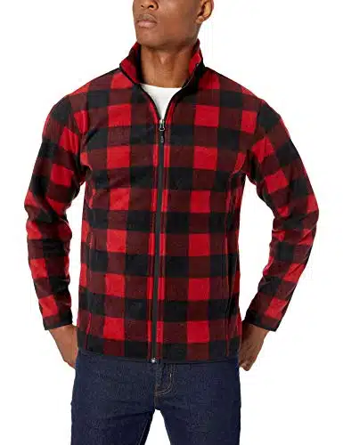 Amazon Essentials Men's Full Zip Fleece Jacket (Available in Big & Tall), Black Red Buffalo Plaid, X Large