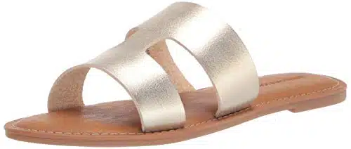 Amazon Essentials Women's Flat Banded Sandal, Gold,