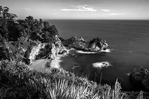 B&W McWay Falls Photo Print, Black and White Big Sur Waterfall Photograpy, Central Coast California Wall Art, xto x