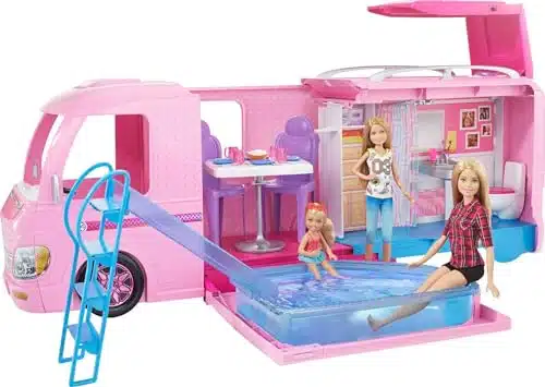 Barbie Camper, Doll Playset with Accessories, Includes Waterslide, Hammocks, Canopy Bed & Fireplace, Dream Camper (Amazon Exclusive)