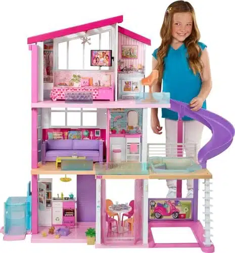 Barbie DreamHouse Dollhouse with + Accessories, Working Elevator & Slide, Transforming Furniture, Lights & Sounds (Amazon Exclusive), Multicolor