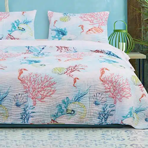 Barefoot Bungalow Sarasota Coastal Quilt Set, Piece KingCal King