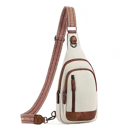 CLUCI Crossbody Bags for Women Sling Bags for Women Cross Body Bag for Woman Leather Large Sling Backpack for Travel Hiking Cycling Beige with Brown