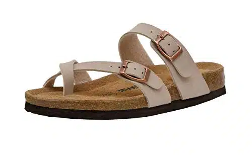 CUSHIONAIRE Women's Luna Cork Footbed Sandal With +Comfort, Stone,