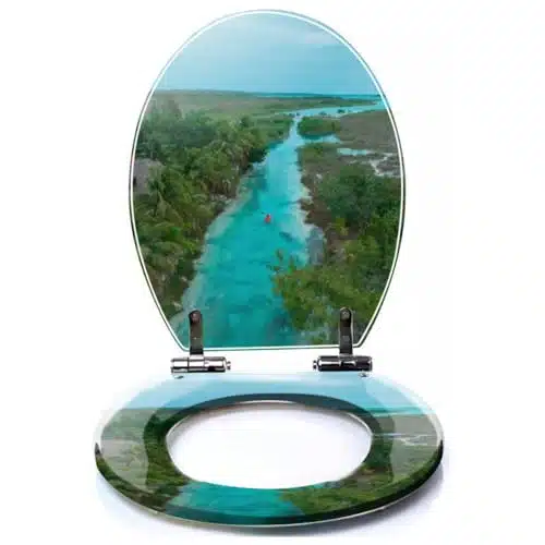 DERUINVAIO Colored Toilet Seat with Slow Close, Aerial view red canoe Bacalar Lagoon Mexico Resin Toilet Seats, Easy to Install, Easy to Clean Heavy Duty Deluxe Toilet Seat