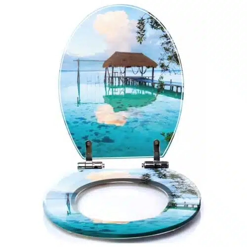 DERUINVAIO Colored Toilet Seat with Slow Close, Bacalar Lagoon Mexico Resin Toilet Seats, Easy to Install, Easy to Clean Heavy Duty Deluxe Toilet Seat