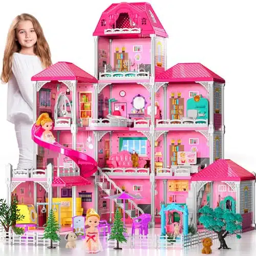 Dream Doll House Girls Toys  Story Rooms Playhouse Year Old w Dolls, Dollhouse Furniture Accessories, Pretend Cottage Toy House, Toddler for Kids Ages