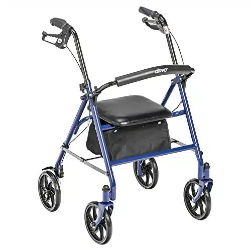 Drive Medical BL heel Rollator Walker With Seat, Steel Rolling Walker, Height Adjustable, heels, Removable Back Support, Pound Weight Capacity, Blue