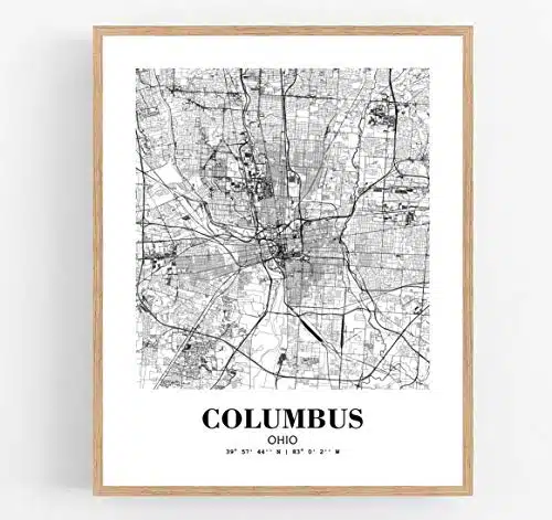 Eleville XUnframed Columbus Ohio City View Abstract Road Modern Map Art Print Poster Wall Office Home Decor Minimalist Line Art Hometown Housewarming wgn