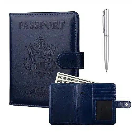 GOAUS Passport Holder with Money Pocket and Card Slots, Men Women Passport Wallet, RFID Blocking Passport Cover, Passport Book Case Dark Blue