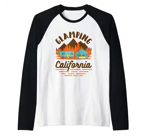 Glamping California Women Camping Tent Trailer Glamper Raglan Baseball Tee