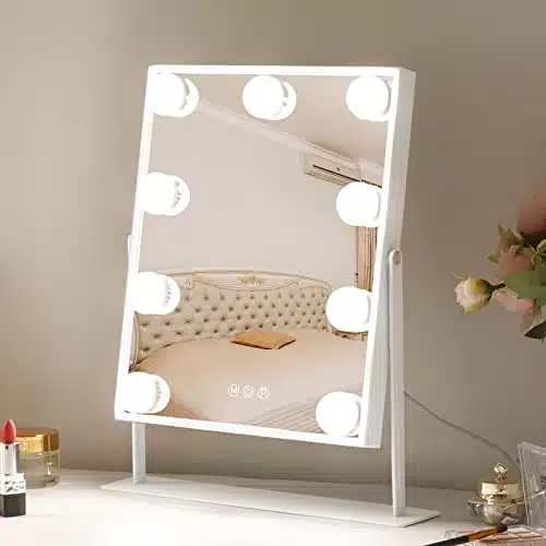 Leishe Vanity Mirror with Lights Hollywood Lighted Makeup Mirror with Dimmable Bulbs & Color Lighting Modes, Detachable X Magnification Mirror and Degree Rotation(White)