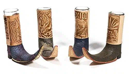 Mexican Leather Mini Boot Tequila Shot   Original Artisan Bota Tribalera para Tequila   Tequila Shot (Assorted Colors)