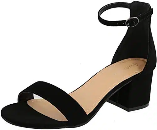 Over the Toe Strap Ankle Wrap Strap Heel Open Toe Block Heel Low, Black,