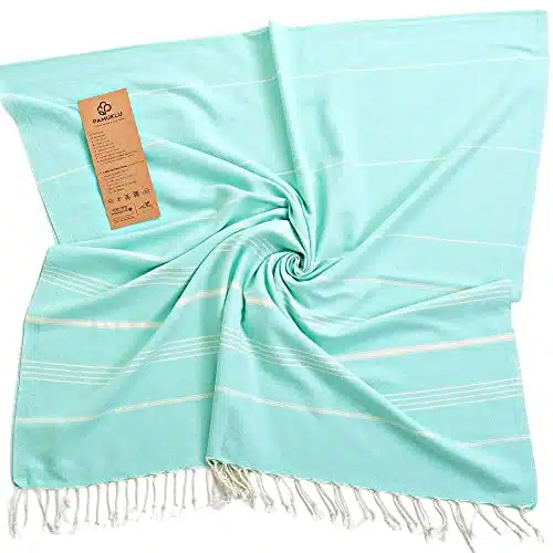 PAMUKLU Cloud Oversized Beach Towel   Sand Resistant, Quick Drying, Compact, Soft and Absorbent   % Organic Turkish Cotton   for Pool, Yoga, Travel, Outdoor Adventures, and Gifts (Blue S)