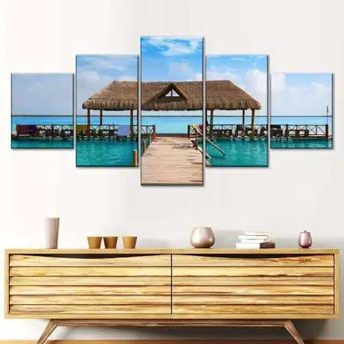 Painting Prints Pieces Wall Art Bacalar Lagoon Dock Picture Wall Art Print for Bedroom Living Room Home Decor (Frameless)