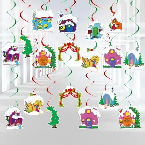 Pcs Whoville Christmas Decorations Hanging Swirls, Welcome to Whoville Christmas Hanging Decorations for Whoville Decorations, Whoville Christmas Village Swirls, Christmas Party Decorations