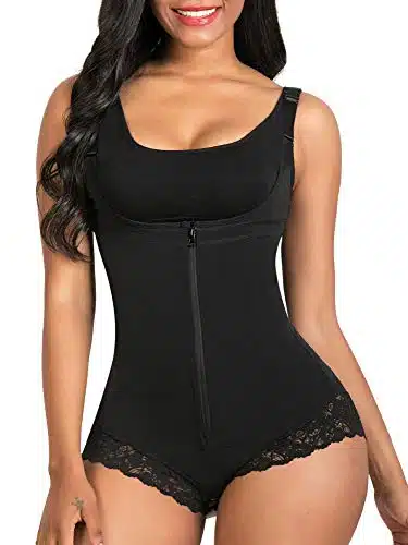 SHAPERX Women Shapewear tummy control Fajas Colombianas Body Shaper Zipper Open Bust Bodysuit,SZBlack New XL