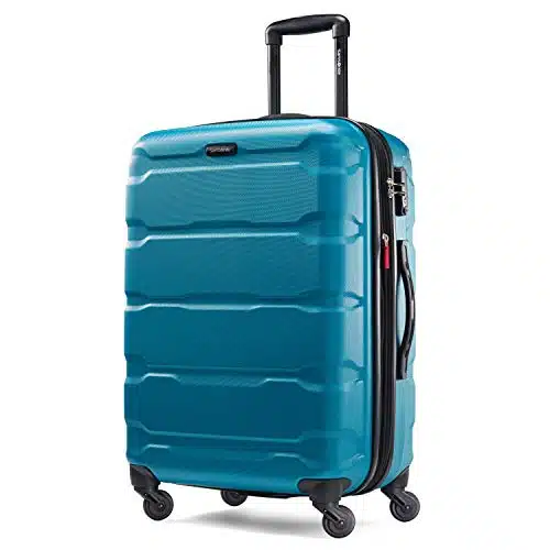 Samsonite Omni PC Hardside Expandable Luggage with Spinner Wheels, Checked Medium Inch, Caribbean Blue