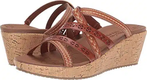 Skechers Women's Beverlee Tiger Posse Wedge Sandal, Luggage,