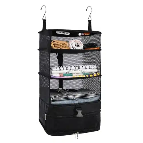 Surblue Hanging Closet Storage Bag Collapsible Shelf Washable Oxford Fabric with Hooks (L   in, Black)