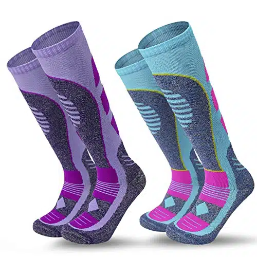 AII Thermal Ski Socks Mens and WomenPairs,Cross Country Skis Snowboard socks for Skiing Outdoor socks (Purple+Blue, Large)