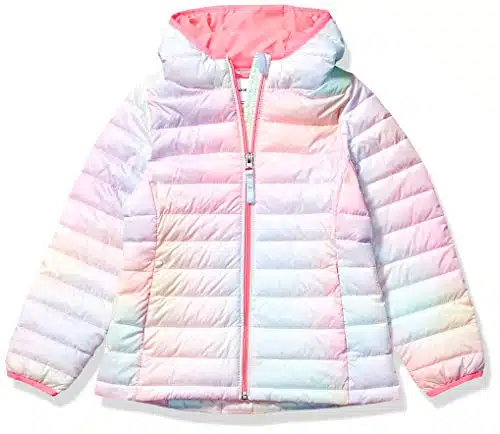 Amazon Essentials Girls' Lightweight Water Resistant Packable Hooded Puffer Jacket, Pink Ombre, X Small