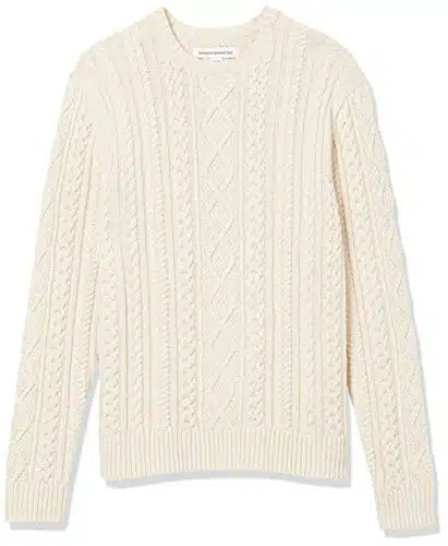 Amazon Essentials Men's Long Sleeve % Cotton Fisherman Cable Crewneck Sweater, Off White, X Small