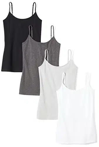 Amazon Essentials Women's Slim Fit Camisole, Pack of , BlackCharcoal HeatherLight Grey HeatherWhite, Medium