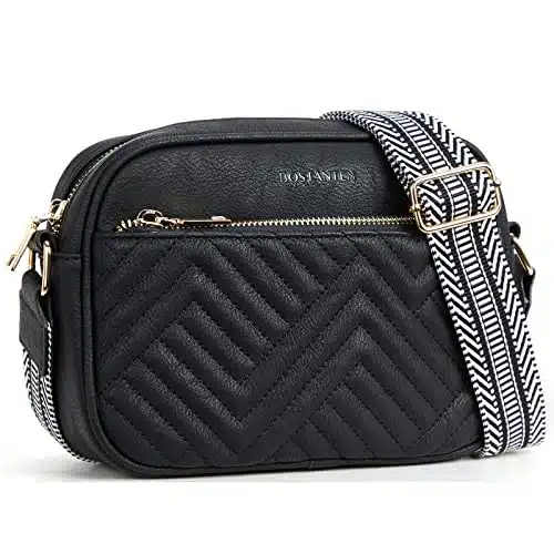 BOSTANTEN Quilted Crossbody Bags for Women Vegan Leather Purses Small Shoulder Handbags with Wide Strap Black