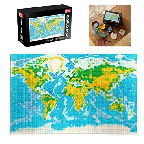 Block Builder World Map Building Set (pcs). Wall Art for Map and Geography Enthusiasts. for Adults and Kids + Year Old. Alternative Product to The Main Brand