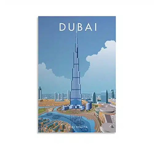 Burj Khalifa Dubai Vintage Travel Posters Lake Wall Art Picture Print Canvas Art Poster Modern Family Bedroom Decor Posters xinch(xcm)