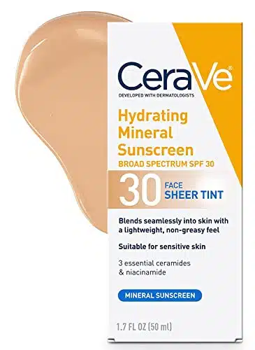 CeraVe Hydrating Mineral Sunscreen with Sheer Tint  Tinted Mineral Sunscreen with Zinc Oxide & Titanium Dioxide  Blends Seamlessly For Healthy Glow  Tinted Moisturizer with SP