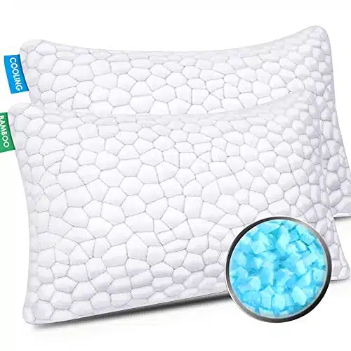 Cooling Bed Pillows for Sleeping Pack Shredded Memory Foam Adjustable Cool BAMBOO Pillow for Side Back Stomach Sleepers  Luxury Gel Queen Size Set of with Washable Removable C