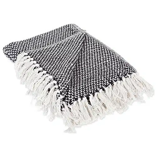 DII % Cotton Basket Weave Throw for IndoorOutdoor Use Camping Bbq's Beaches Everyday Blanket, x , Black