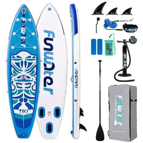 FunWater Inflatable Paddle Board SUP Stand Up Paddle Board for All Skill Levels Everything Included ISUP, Paddle, Pump, Backpack, Leash, Waterproof Bag, Fins