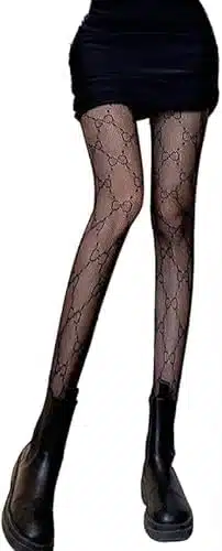 GAUDie Sexy Fishnet Stockings Letter Patterned Tights for Women Fashion Lace Tights High Waist Pantyhose Stockings Leggings