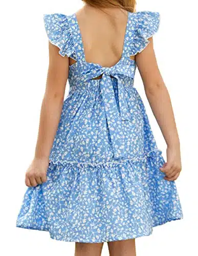 GRACE KARIN Girls A line Floral Dress Girls Summer Beach Dress Blue Floral Y