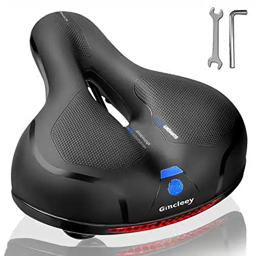 Gincleey Comfort Bike Seat for Women Men,Wide Bicycle Saddle Replacement Memory Foam Padded Soft Bike Cushion with Dual Shock Absorbing Universal Fit for IndoorOutdoor Bikes w