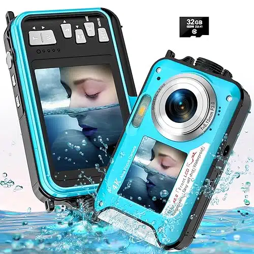 K Waterproof Digital Camera FT Underwater Camera Selfie Dual Screens P Waterproof Camera with GB Card X Digital Zoom Auto Focus Underwater Camera for Snorkeling