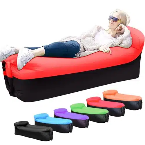 KEEPAA Inflatable Lounger air Sofa Portable Outdoor Camping Inflatable Couch Hammock   Waterproof Anti Air Leaking Design for Hiking Camp Beach Party (Red)