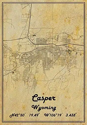 Kaisrlse Casper Wyoming USA Vintage Map Poster Casper Wyoming USA Map Art Casper Wyoming USA City Road Map Poster Vintage Gift Map Xinch