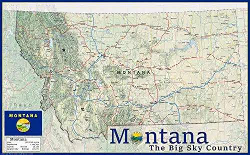 Montana Physical Poster Map   x Inches   Paper Laminated