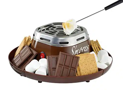 Nostalgia Tabletop Indoor Electric S'mores Maker   Smores Kit With Marshmallow Roasting Sticks and Trays for Graham Crackers, Chocolate, and Marshmallows   Movie Night Supplie