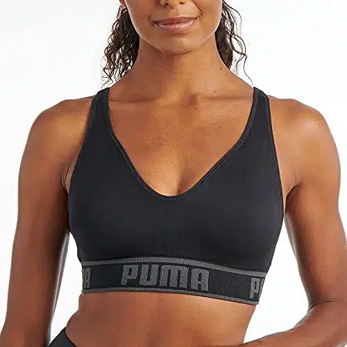 PUMA Women's Seamless Sports Bra, BlackGrey, Medium